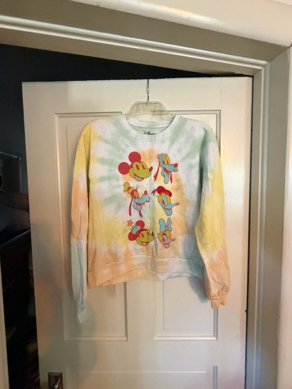Disney Characters Sweatshirt Size L (11-13) Pastel Tie Dye Graphic Crewneck